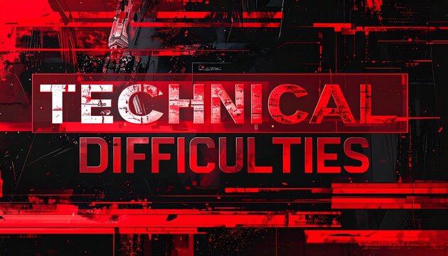 Technical Difficulties Glitch Effect Red Screen Background.