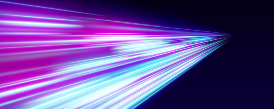 A smooth rainbow speed streak flows across the scene, forming glowing luminous trails with scattered spark particles. vector