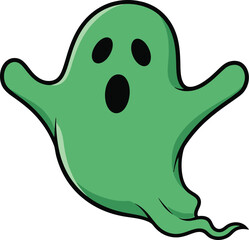 Fototapeta premium Cute Green Cartoon Ghost Character Isolated on White Background