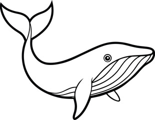 Fototapeta premium Whale line art vector with thin black outline ocean