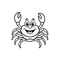 Fototapeta premium Cute cartoon crab character with a happy face, black and white outline illustration.