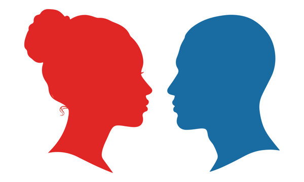 Male and Female Textile Silhouettes Facing Each Other