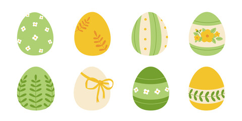 Naklejka premium Easter painted eggs set. Vintage easter eggs collection. Cottage core eggs bundle.