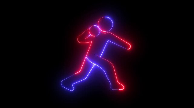 glowing neon Shot Put Icon animation on black background. Shot put athlete silhouette icon throwing ball sport competition illustration. 4k video animation.