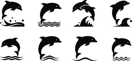 Icon bundle dolphin silhouette collection black and white vector graphics