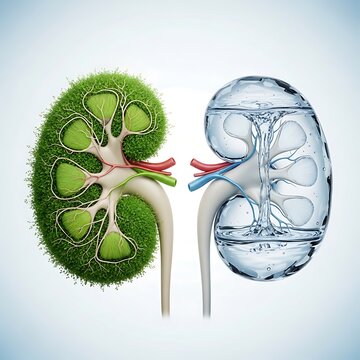 Anatomical illustration of a human kidney with internal structures