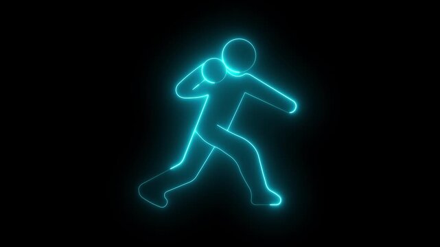 glowing neon Shot Put Icon animation on black background. Shot put athlete silhouette icon throwing ball sport competition illustration. 4k video animation.
