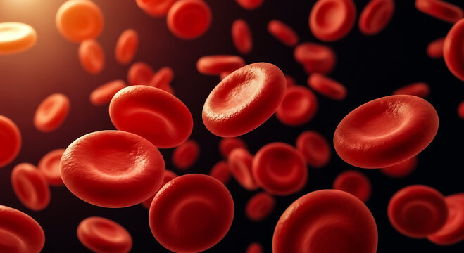 High-resolution 3D render of red blood cells flowing in a bloodstream, ideal for medical, scientific, and health-related visuals.
