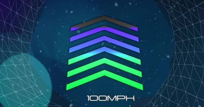 Animation of illuminated arrows, number changing with mph text and grid patterned tunnel