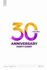 30 years anniversary celebration logo vector template gold purple gradient poster