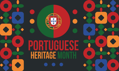 Obraz premium Portuguese Heritage Month Graphic with National Flag Emblem and Traditional Folk Art Patterns. Portugal flag. Vector illustration