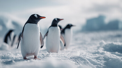 Obraz premium Penguin Colony Standing on Antarctic Ice
