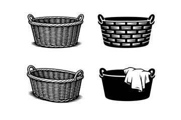 Obraz premium Variety of woven and solid baskets with handles in black and white des