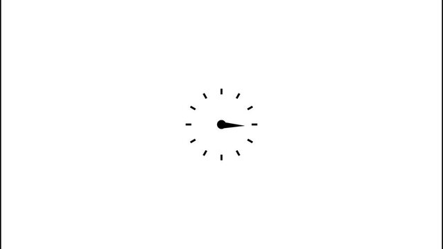 Clock spinning, watch animation on white background with alpha channel. Clock icon flat style 24 hours day fast speed with moving timer clock.