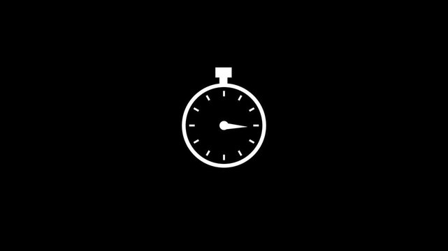Clock spinning, watch animation on black background with alpha channel. Clock icon flat style 24 hours day fast speed with moving timer clock.