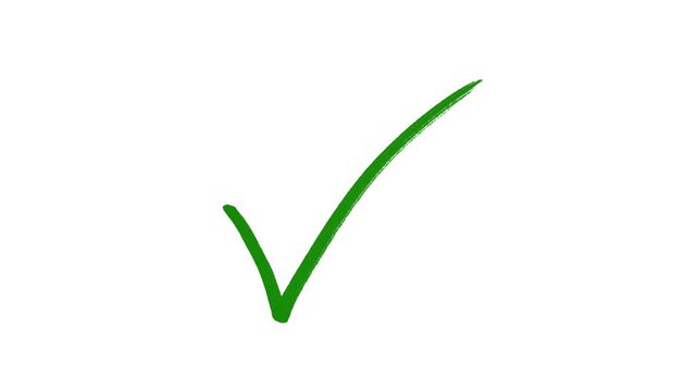 Simple hand-drawn green check mark animations on a white background&mdash;success, correct, or selection icon animation.