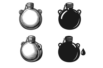 Set of four vintage canteen designs in black and white