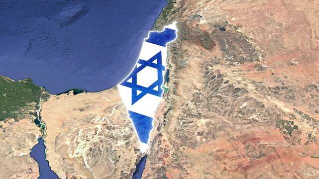 Israel flag Highlighted on World Map with Location Pin Animation. Suitable for news, geopolitics, documentaries, travel content, and international location presentations.