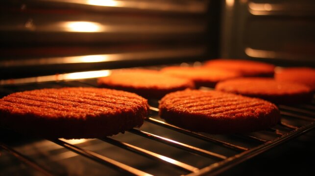 Several crispy fried sweet potato fritters ubi goreng cooking on a grill rack inside an oven