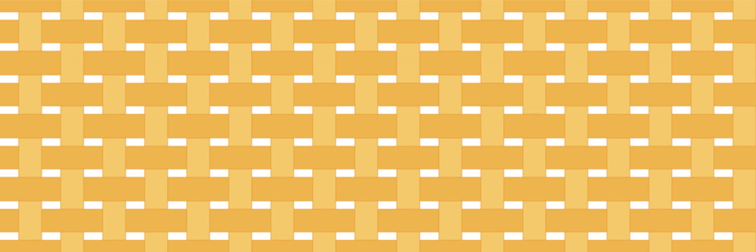 Woven basket seamless pattern in warm beige tones. Simple flat wicker texture with horizontal and vertical strips on white background. Natural rattan style wallpaper