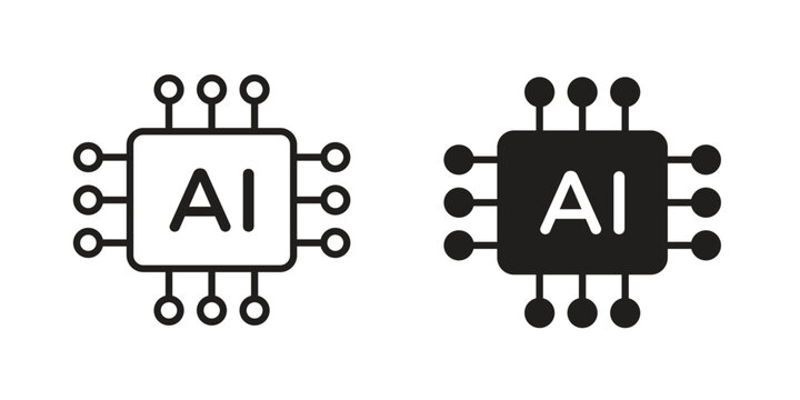 AI chip icons. Vector illustration. Editable stroke. Isolated icon suitable for web,