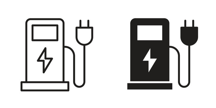 Charging station icons. Vector illustration. Editable stroke. Isolated icon suitable for web,