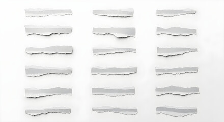 Collection of torn paper edges and ripped strips for design elements on white background vector illustration