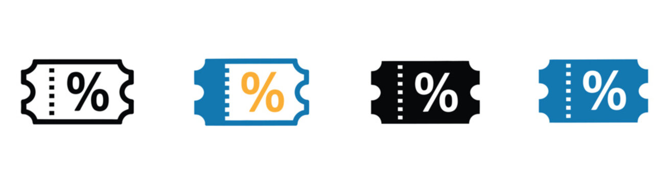 Coupon icon set multiple style collection, vector illustration of sale voucher and promotional code ticket icons in solid and line variations