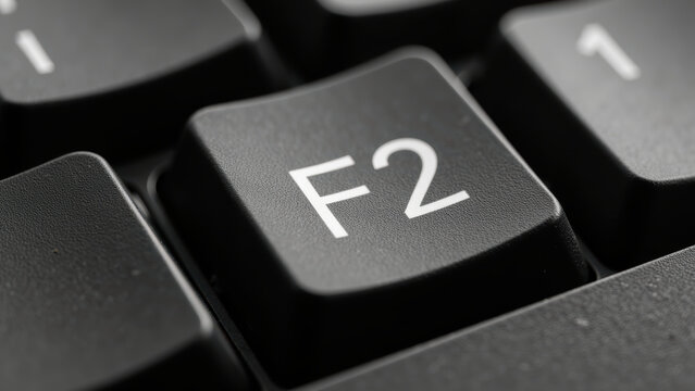 F2 key black keyboard closeup plastic button white letter macro technology computer accessory modern device office equipment