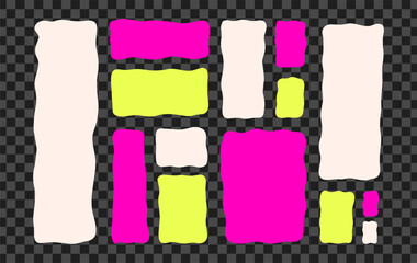Wavy rectangle set in beige, neon pink and lime green colors isolated on transparent background. Abstract organic frames, fluid shapes collection for modern design, banners, social media, posters