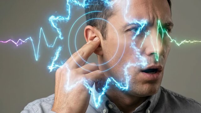 Man attempting to hear better with hand cupped behind ear. Hearing loss, tinnitus and auditory health concept for clinic.