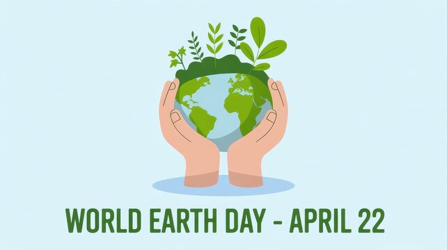 World earth day celebration on april 22nd with hands holding the earth
