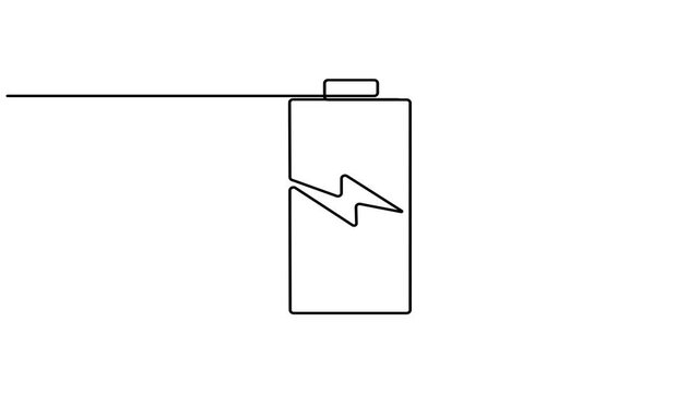 Animation Battery Lightning line continuous pattern. Power up electricity icon template concept. Animation on white background 4K.
