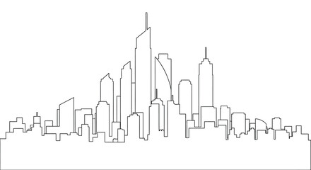 Fototapeta premium Modern cityscape outline featuring tall buildings, a striking silhouette