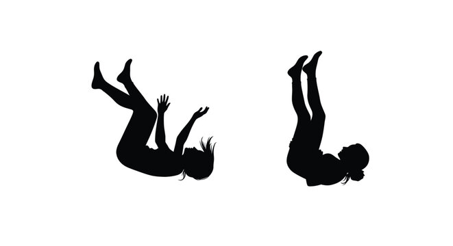Two figures falling backwards in a dynamic, stark silhouette