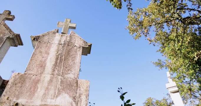 Three white crosses are standing in a row
