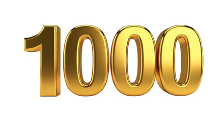 Golden 3d number 1000 isolated on transparent background with shiny effect