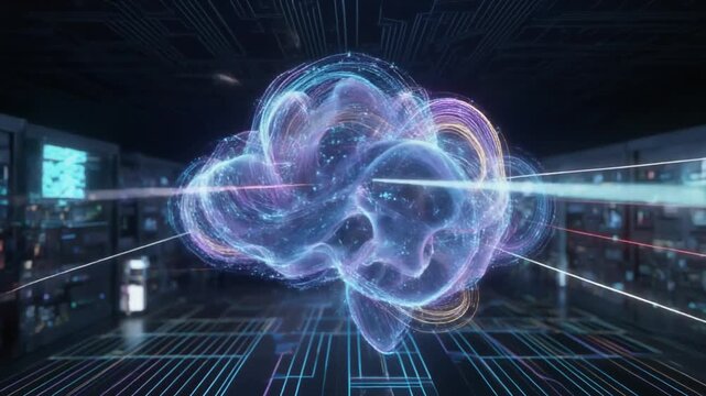 Futuristic Data Cloud Visualization with Digital Network Connections &ndash; Advanced Technology Concept.