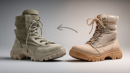 Choice Between Two Boot Styles With an Arrow Pointing Toward the Options on a Neutral Background