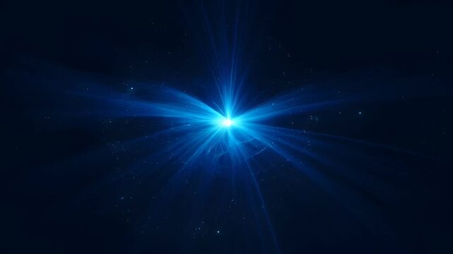 A bright light shining in the dark space with rays emanating from it, a visual representation of energy and power, viewed from a distant perspective as a video scene.