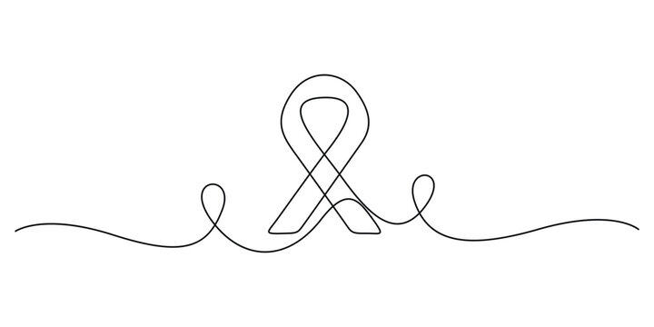 Continuous one line art drawing of an awareness ribbon, Concept for cancer awareness, such as breast cancer or AIDS