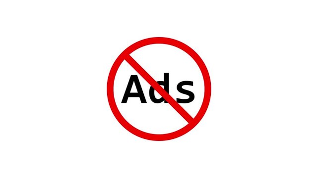 Stop Ads Concept Icon with Red Prohibited Sign and Black Text on White Screen Background for Chroma Key Compositing, No Advertising Symbol for Digital Marketing, Social Media, and Video Content 🚫