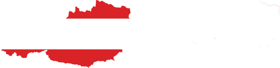 Fototapeta premium Outline map of Austria filled with the national flag colors red and white on a white background isolated Keywords: Austria, map, outline, flag, national