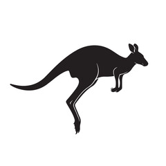 Fototapeta premium Jumping Kangaroo Black Silhouette Vector Side View Leaping Motion Australian Wildlife Marsupial Animal Graphic Design Icon Isolated White Background EPS Art