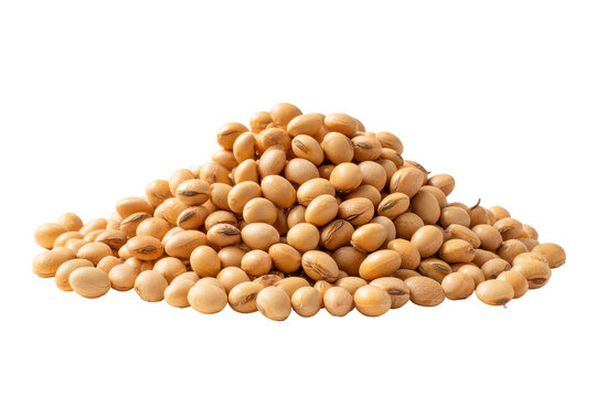 Heap of dried soybeans isolated on transparent background. Pile of soybeans isolated isolated on white background.