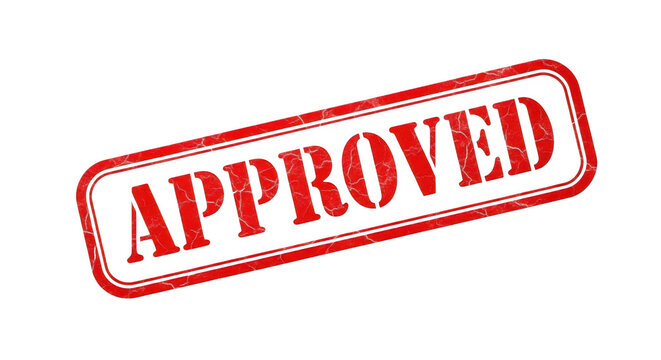 Red approved stamp on transparent background with bold letters