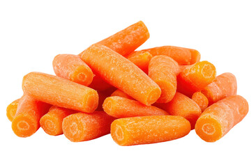Pile of fresh baby carrots isolated on transparent background. Pile of baby carrots isolated on white background.