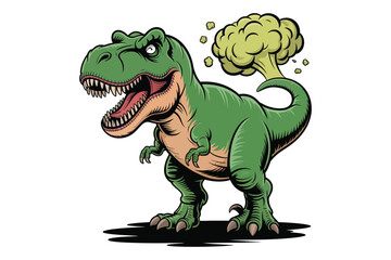 Obraz premium A cheerful green tyrannosaurus rex is playfully depicted releasing a cloud of gas from its rear end high-quality professional detailed.