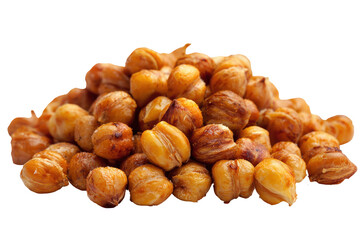Fototapeta premium Pile of roasted chickpeas isolated on transparent background. Pile of roasted chickpeas isolated on white background.