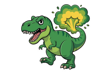 Fototapeta premium A cheerful green tyrannosaurus rex is playfully depicted releasing a cloud of gas from its rear end high-quality professional detailed.